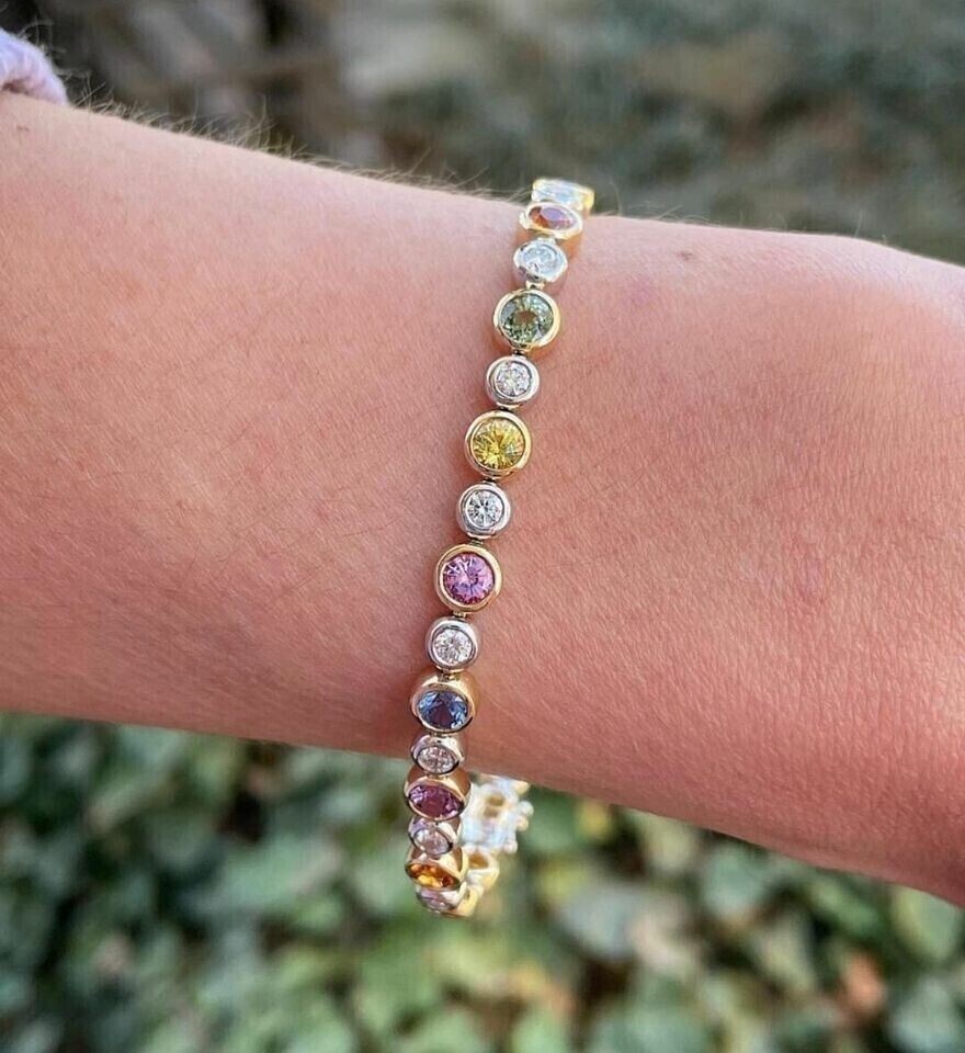 Round Cut Simulated Gemstones Women’s Gorgeous Bracelet In 14K White Gold Plated