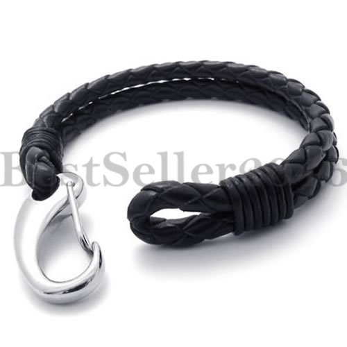 Men Women Braided Leather Bracelet Wrap Cuff With Stainless Steel Clasp 8in-9in
