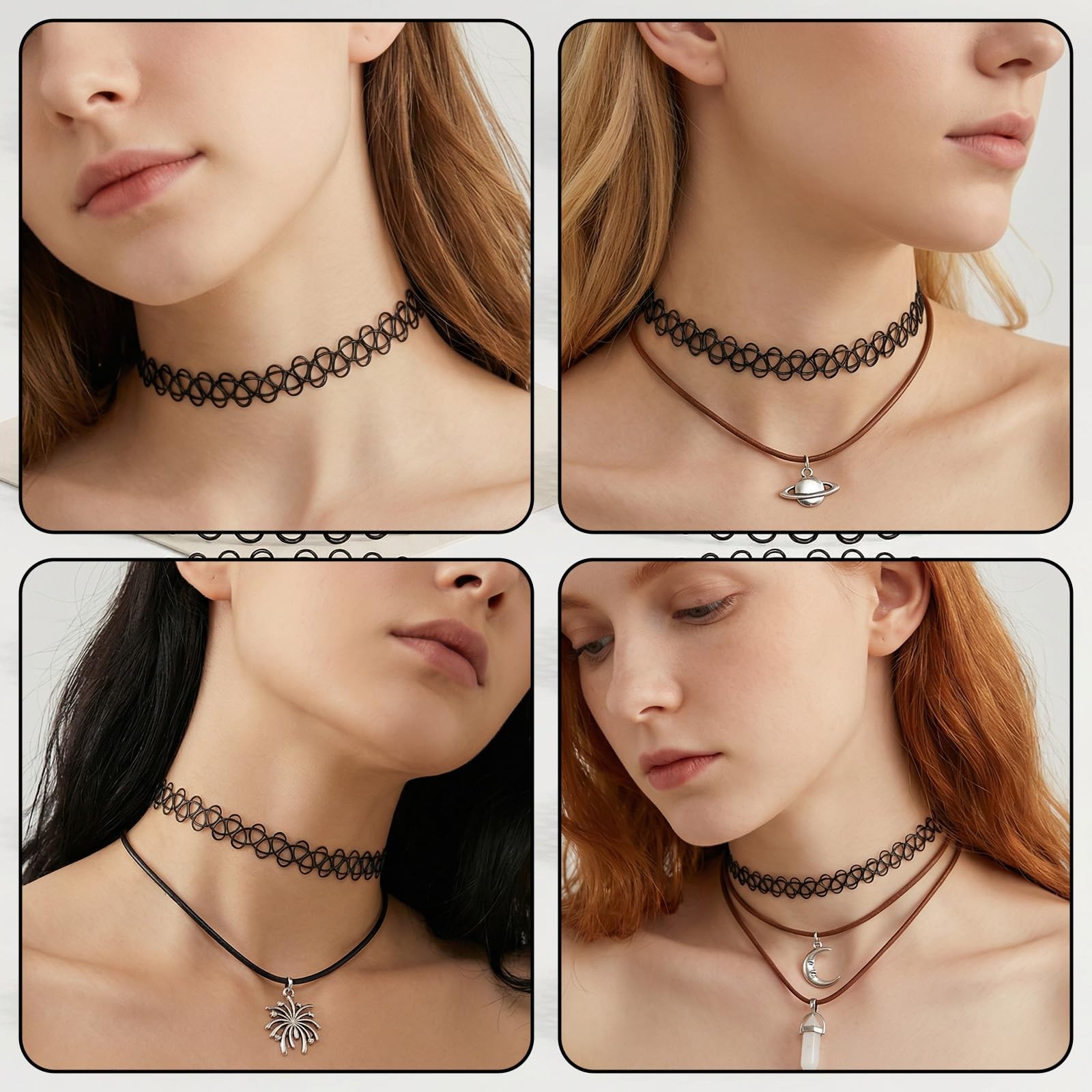 12 Pack 90s Tattoo Choker Necklace Set Black Stretchy Elastic Y2K Gothic