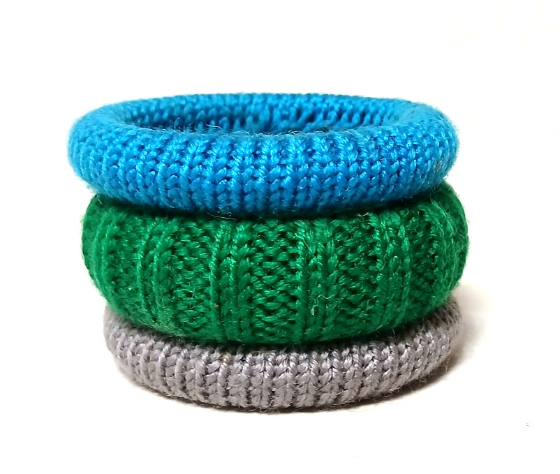 Set of 3 Vintage Woven Wrapped Sweater Bangle Bracelets Teal, Green & Gray