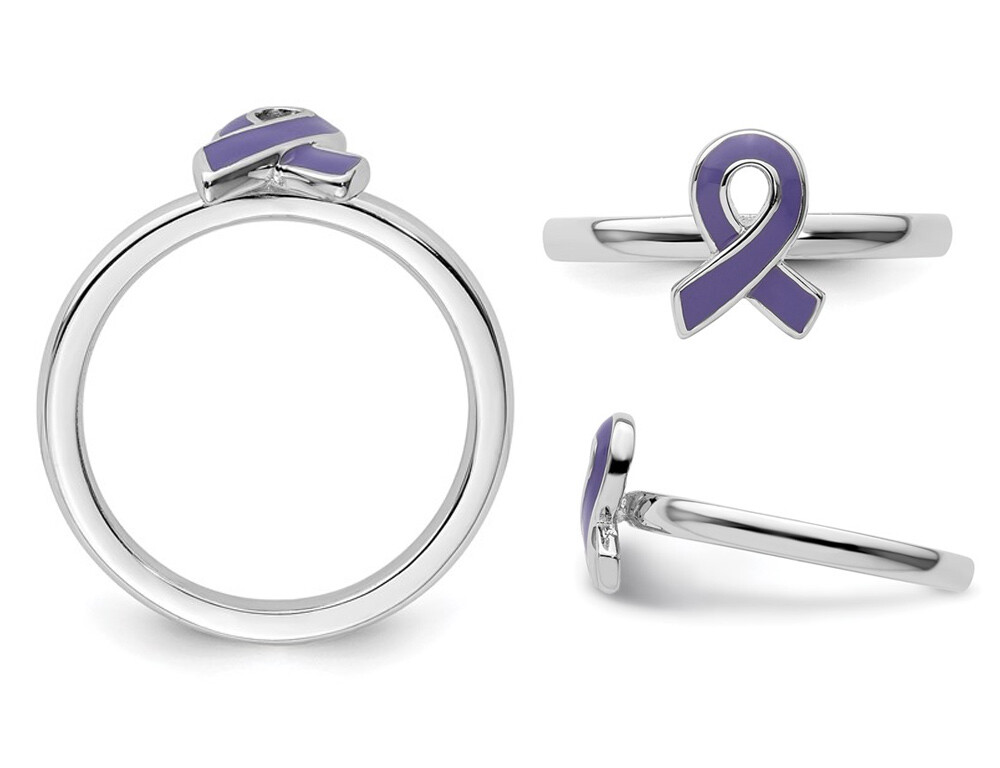 Sterling Silver Purple Enameled Awareness Ribbon Ring