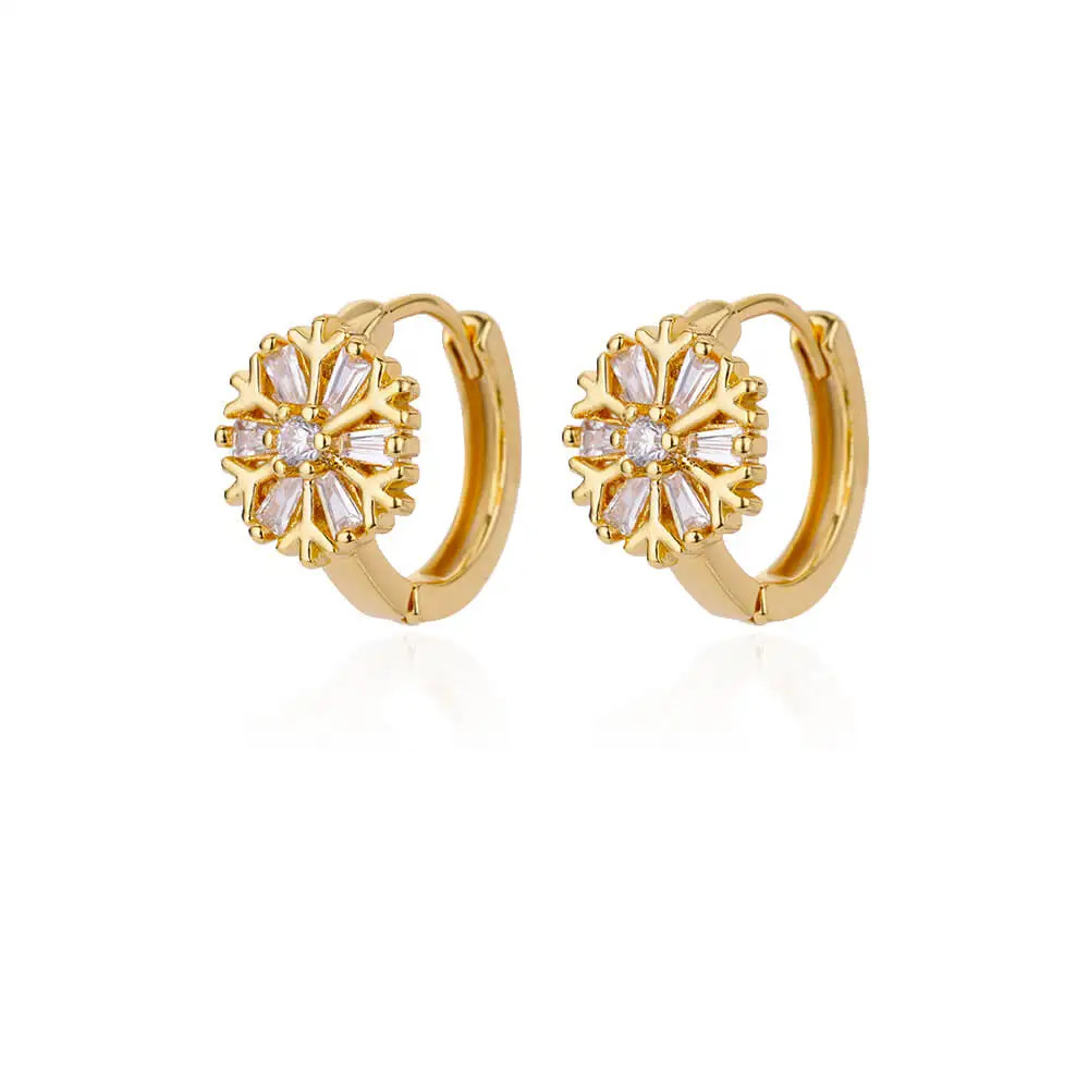 Huggie Hoop Earrings Women Gold Stainless Steel CZ Trendy Snowflake Flower