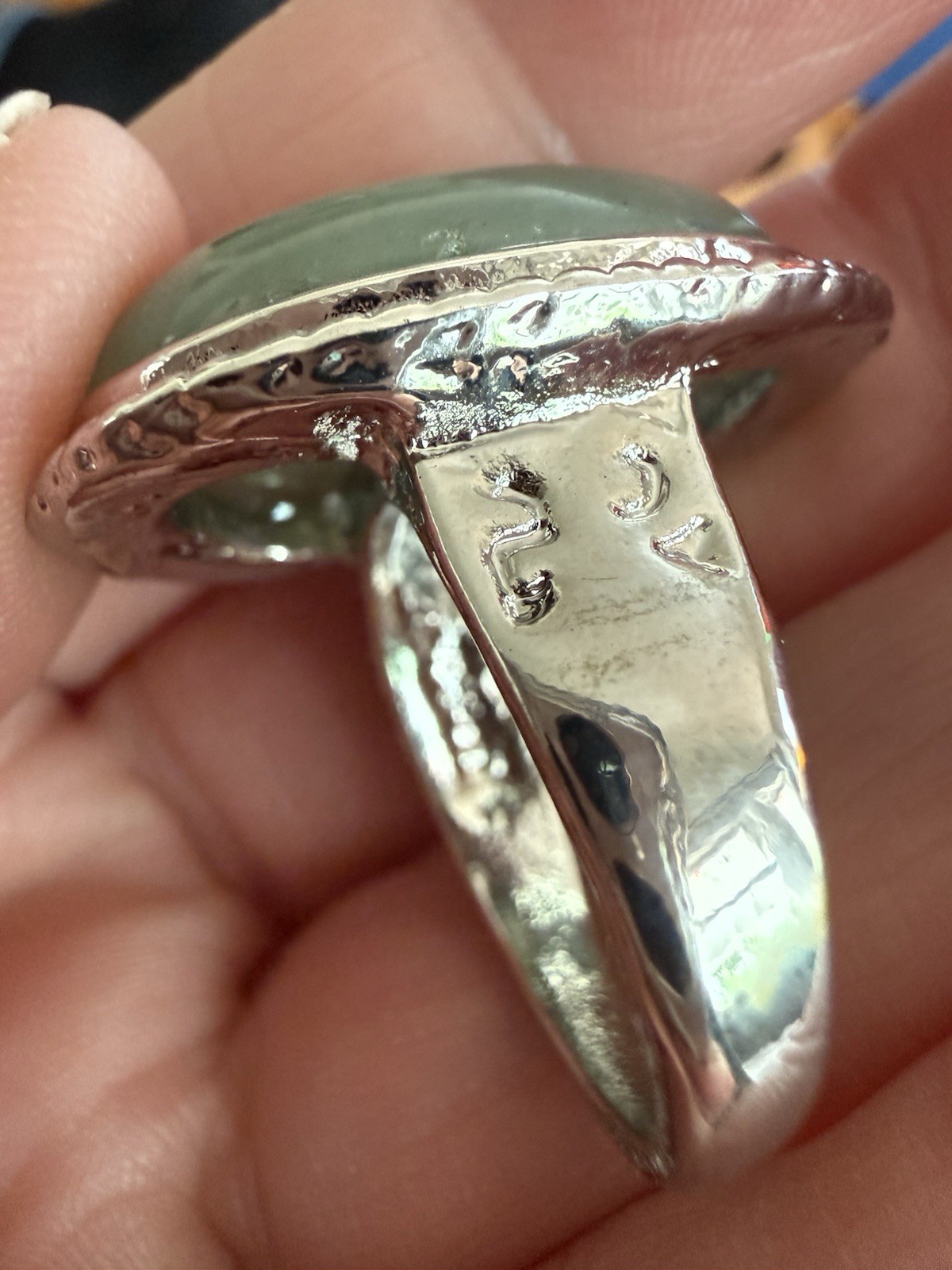 Crystal Cocktail Ring Green Aventurine Semi Precious Gemstone Open Back Bezel