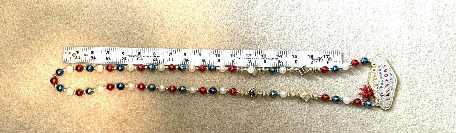 Welcome To Fabulous Las Vegas Nevada – Beaded Necklace – Dice and Colored Beads