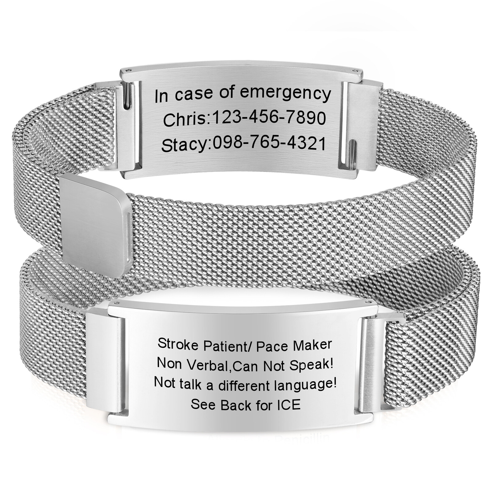 Personalized Medical Alert ID Bracelet Emergency Bangle Wristband Custom Engrave