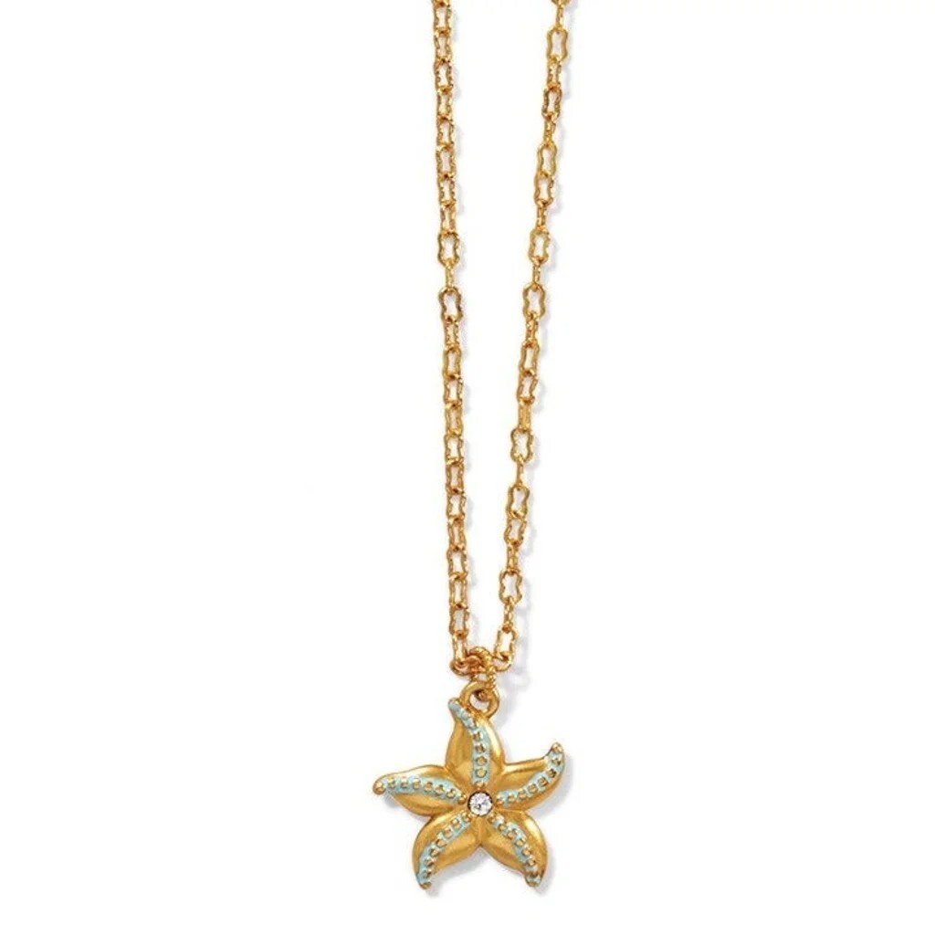 NWTag Brighton PARADISE COVE STARFISH Gold Aqua Crystal Pendant Necklace MSRP$60