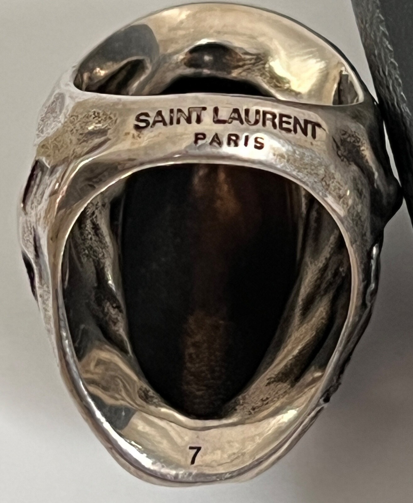 NIB Saint Laurent YSL Crystal Egg Molten Silver Brass Dome Cocktail Ring 7 $895