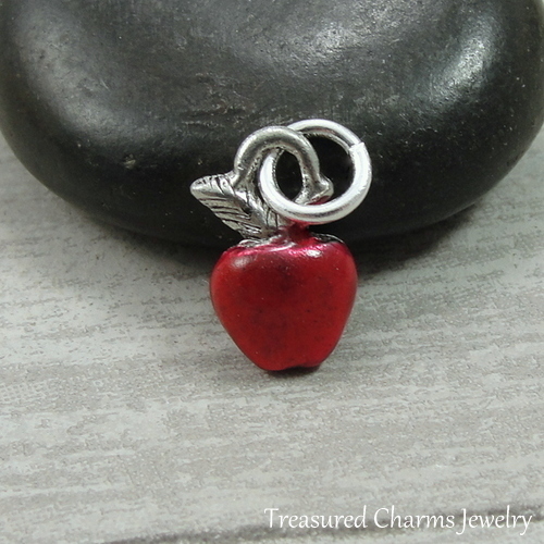 Silver and Red Enamel APPLE Teacher Fruit CHARM PENDANT