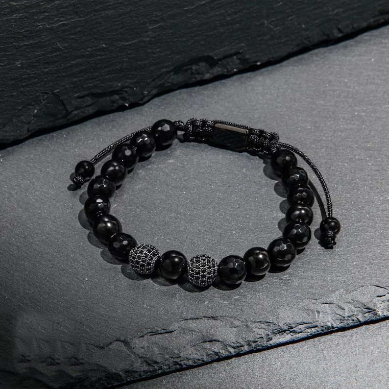Natural Black Tourmaline Men Bracelet Energy Crystal Stone Healing Reiki Gift