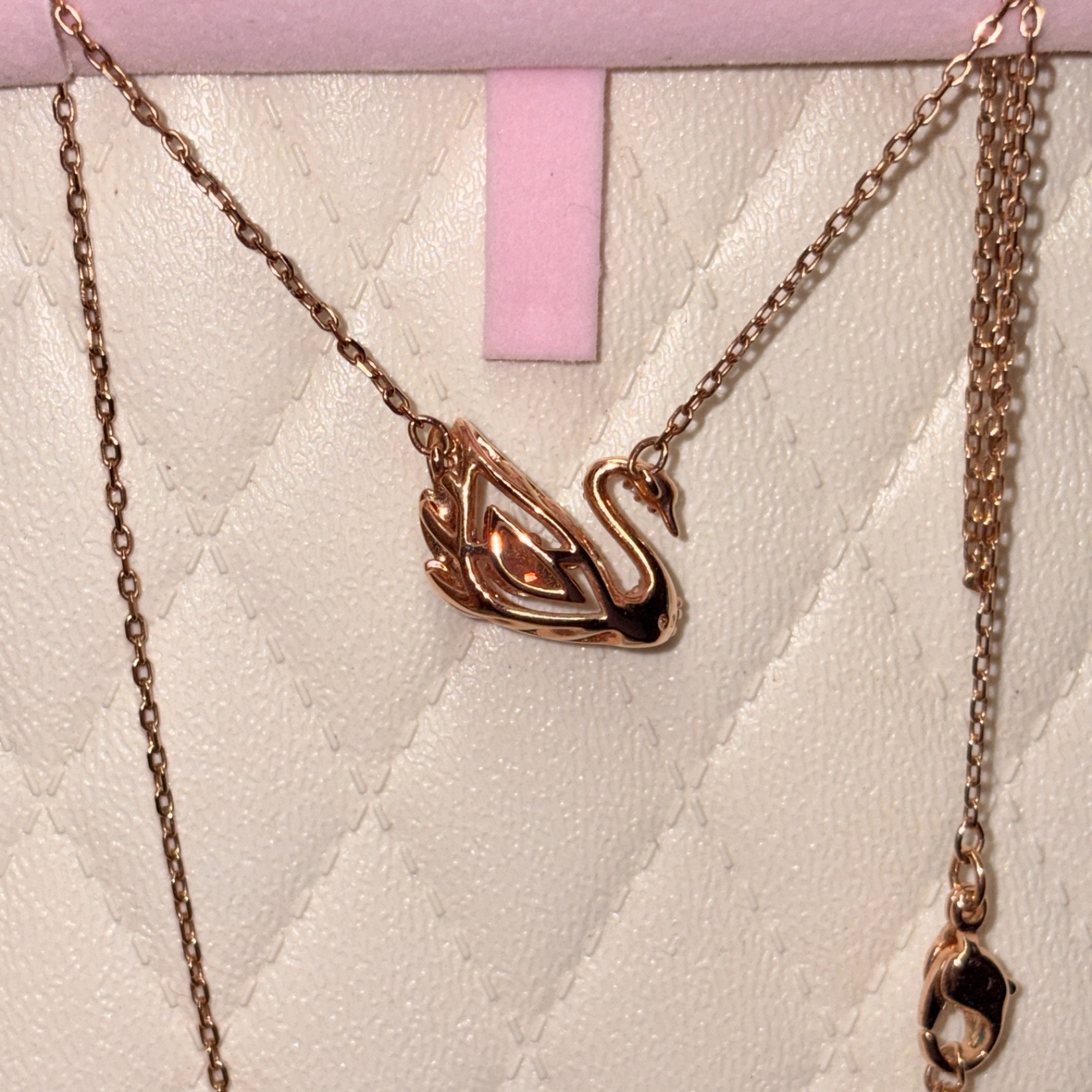 Swarovski swan necklace, pink, 18K rose gold finish, shine brightly