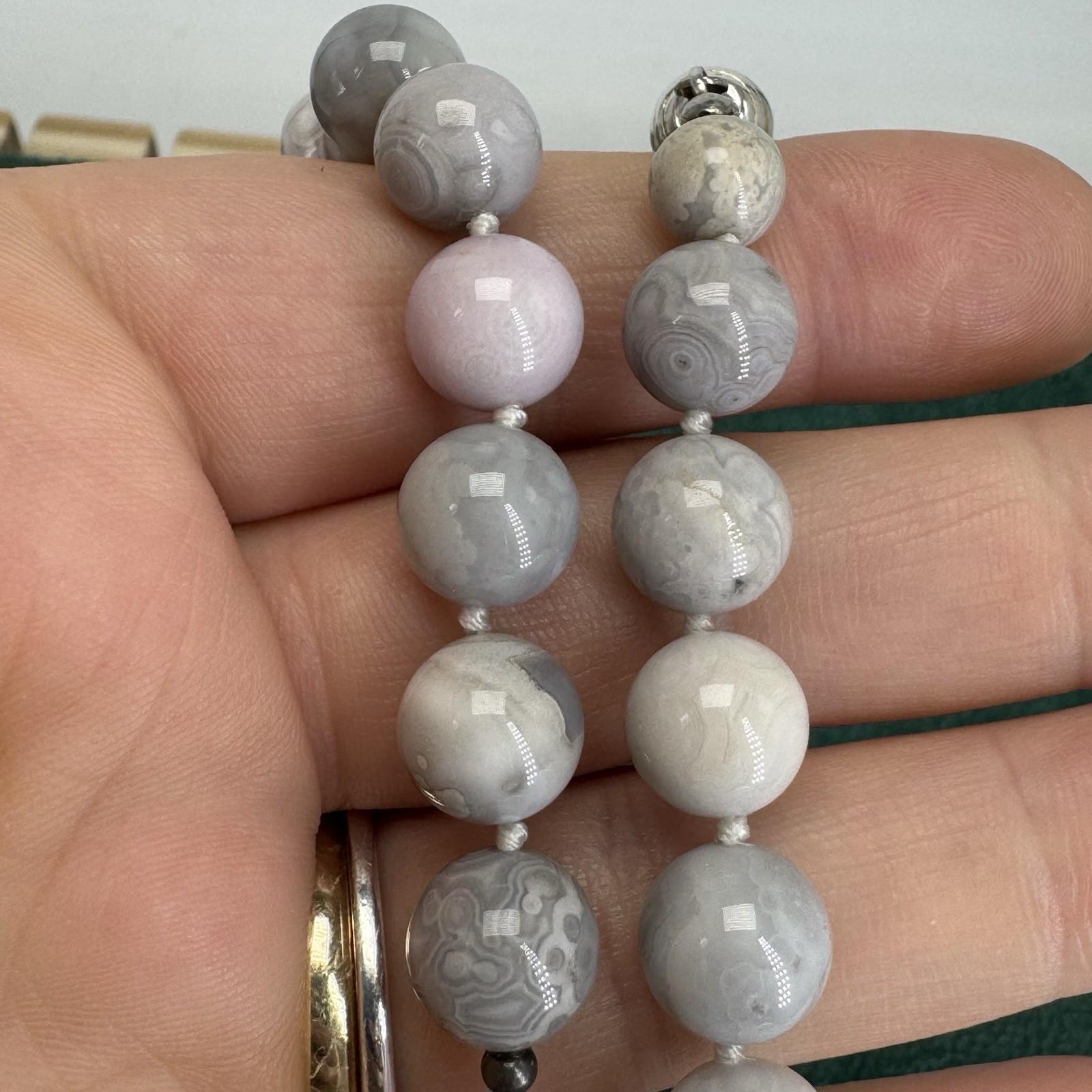 Crazy Lace Agate Chalcedony Necklace Orb Beaded Gemstone Pastel 23.5”