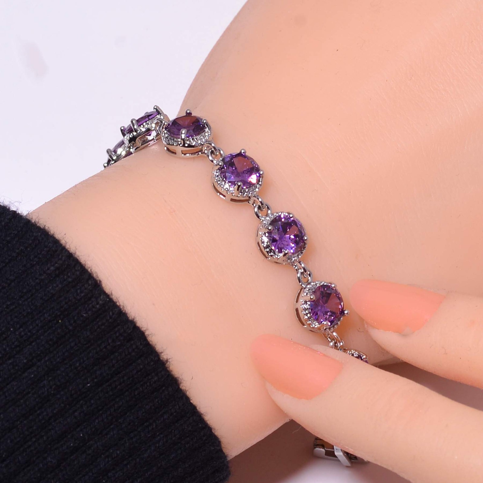 Purple Amethyst 925 Sterling Silver Tennis Bracelet 7.99″, Christmas Gift B69912