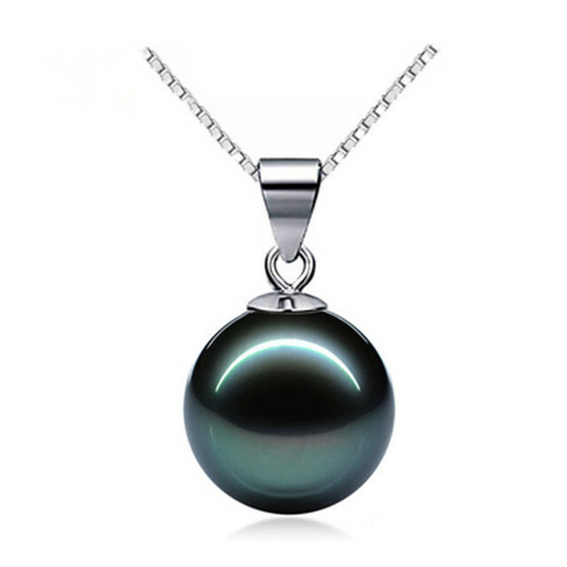 Tahitian Black SHELL Pearl 12mm pendant 925 Silver 18″ Necklace gift Box PE33