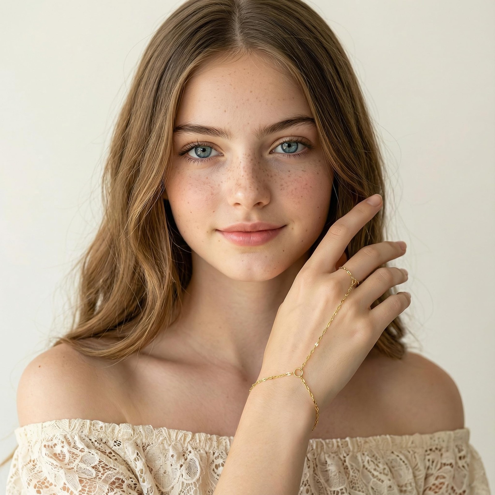 14K Gold Bracelets for Women 14K Gold Hand Chain for Women Rings Bracelet Han…