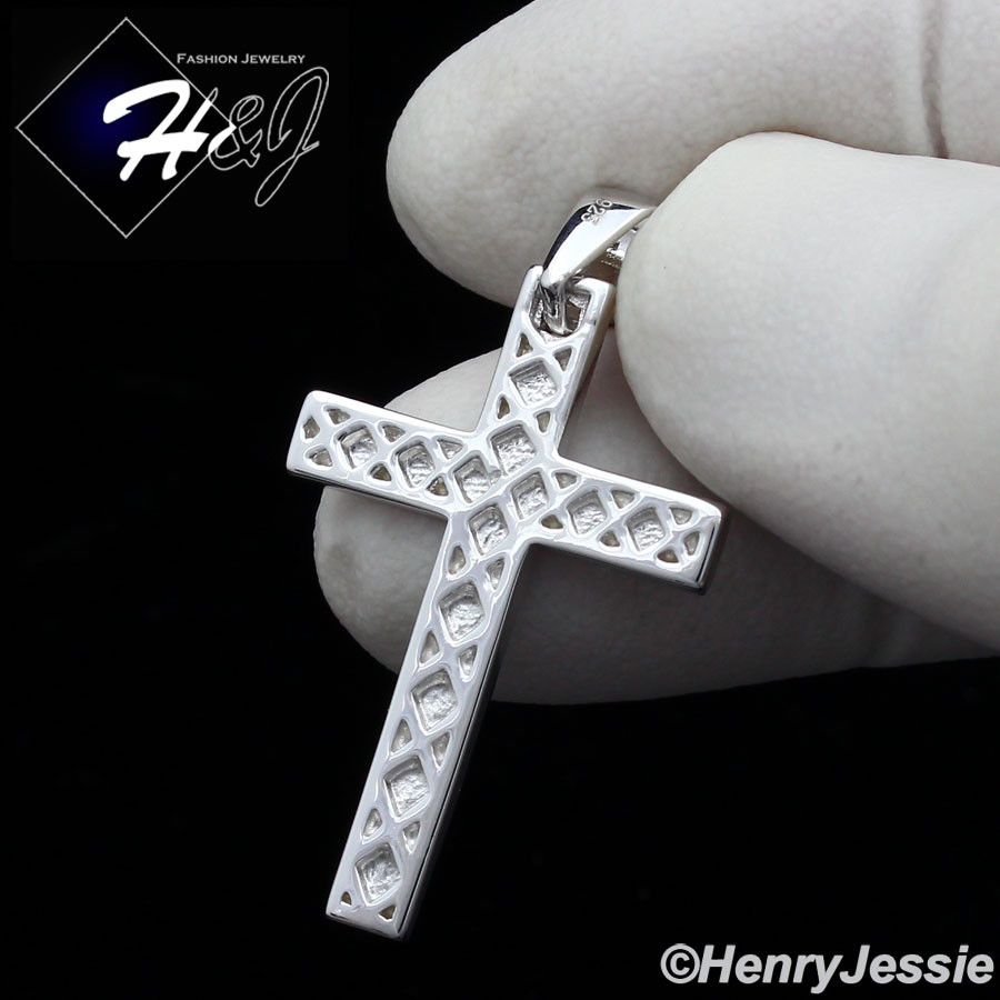 24″MEN 925 STERLING SILVER 2MM MIAMI CUBAN LINK CHAIN PLAIN CROSS PENDANT*SP194