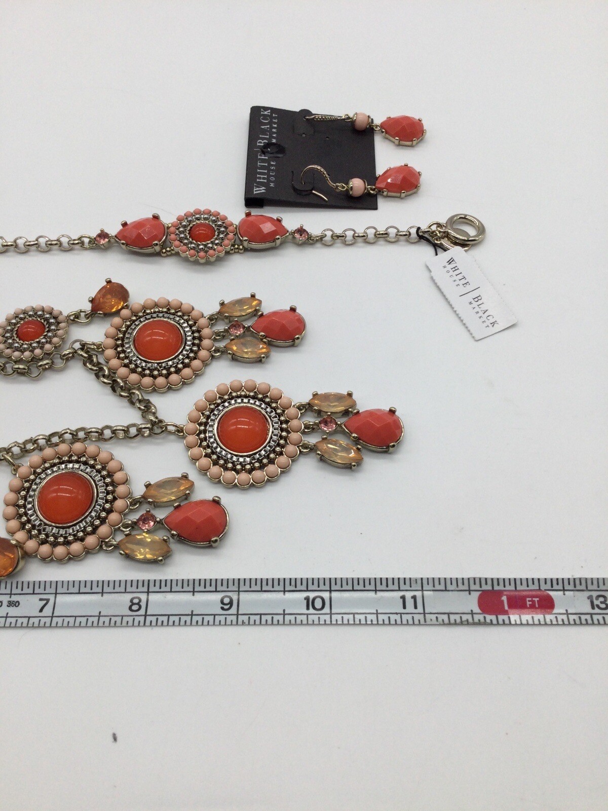 White House Black Market Orange/Coral Necklace & Earring & Bracelet Set NEW