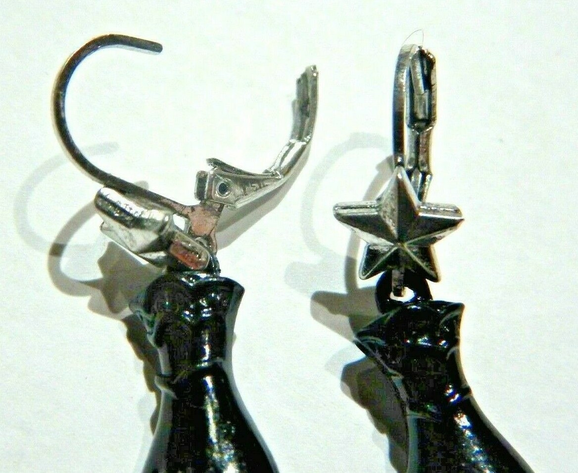 SUN & MOON FACES CELESTIAL EARRINGS black silver tarot hand gothic occult L3