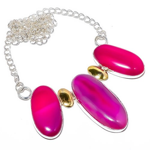 Pink Botswana Agate 925 Sterling Silver Two Tone Handmade Necklace 16.17.99″ A34