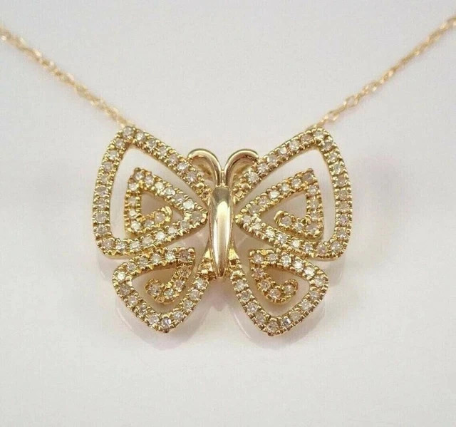 Butterfly Women’s Pendant 18″ Chain Simulated Diamond 14K Yellow Gold Plated