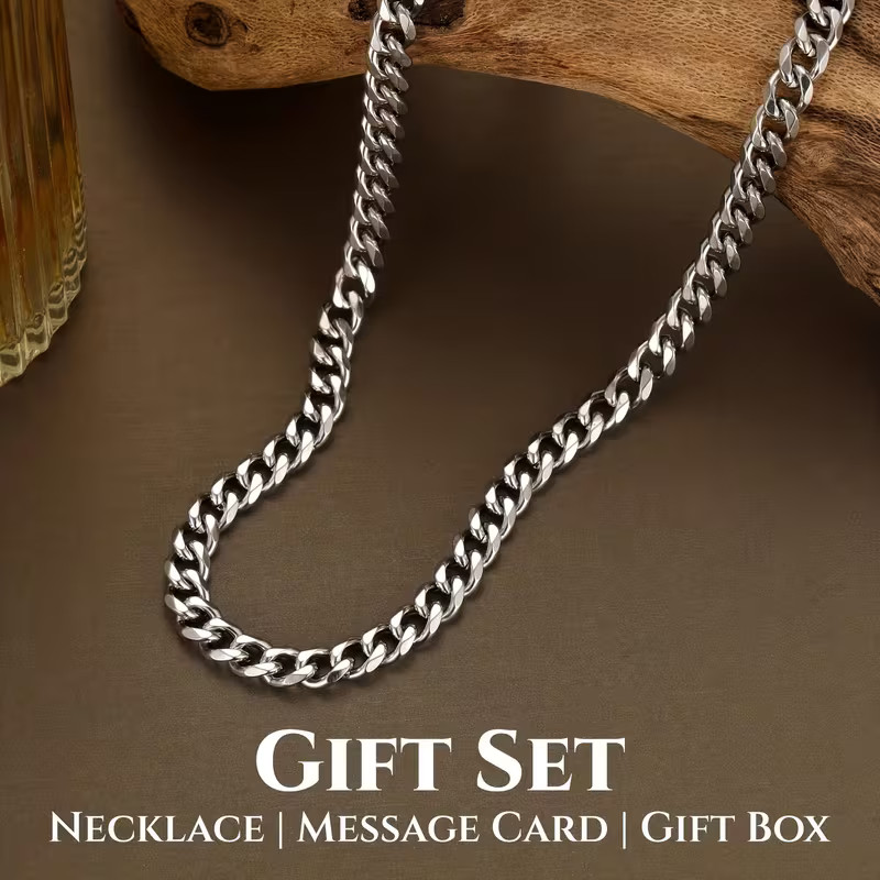 Dad Fathers Day Mens Gift Silver Chain Necklace personalised Gift Box & Bag