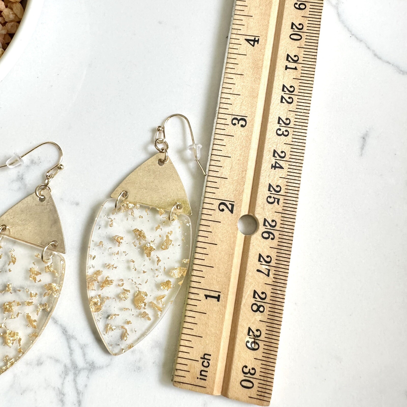 Clear Resin Acrylic Gold Flake Earrings Gold Fleck Gift Jewelry NEW Bohemian