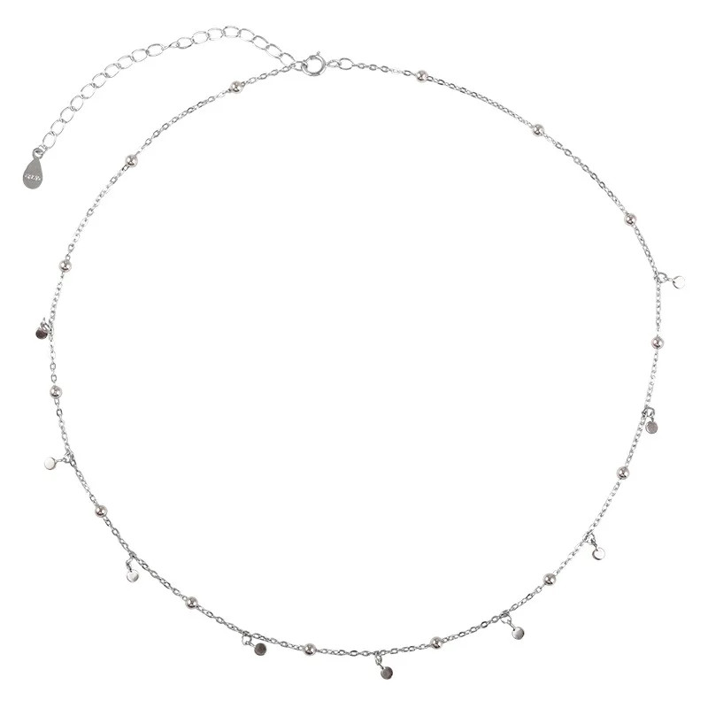925 Sterling Silver Necklace Tassel Pendant Link Chain Round Women Jewelry