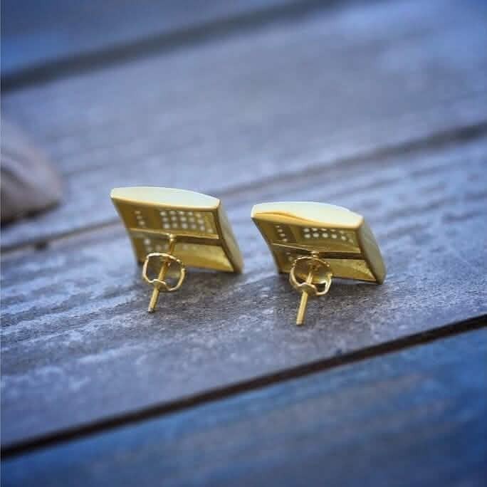 Men’s Solid 14k Gold Large Square Lab Diamond Screw Back Earrings
