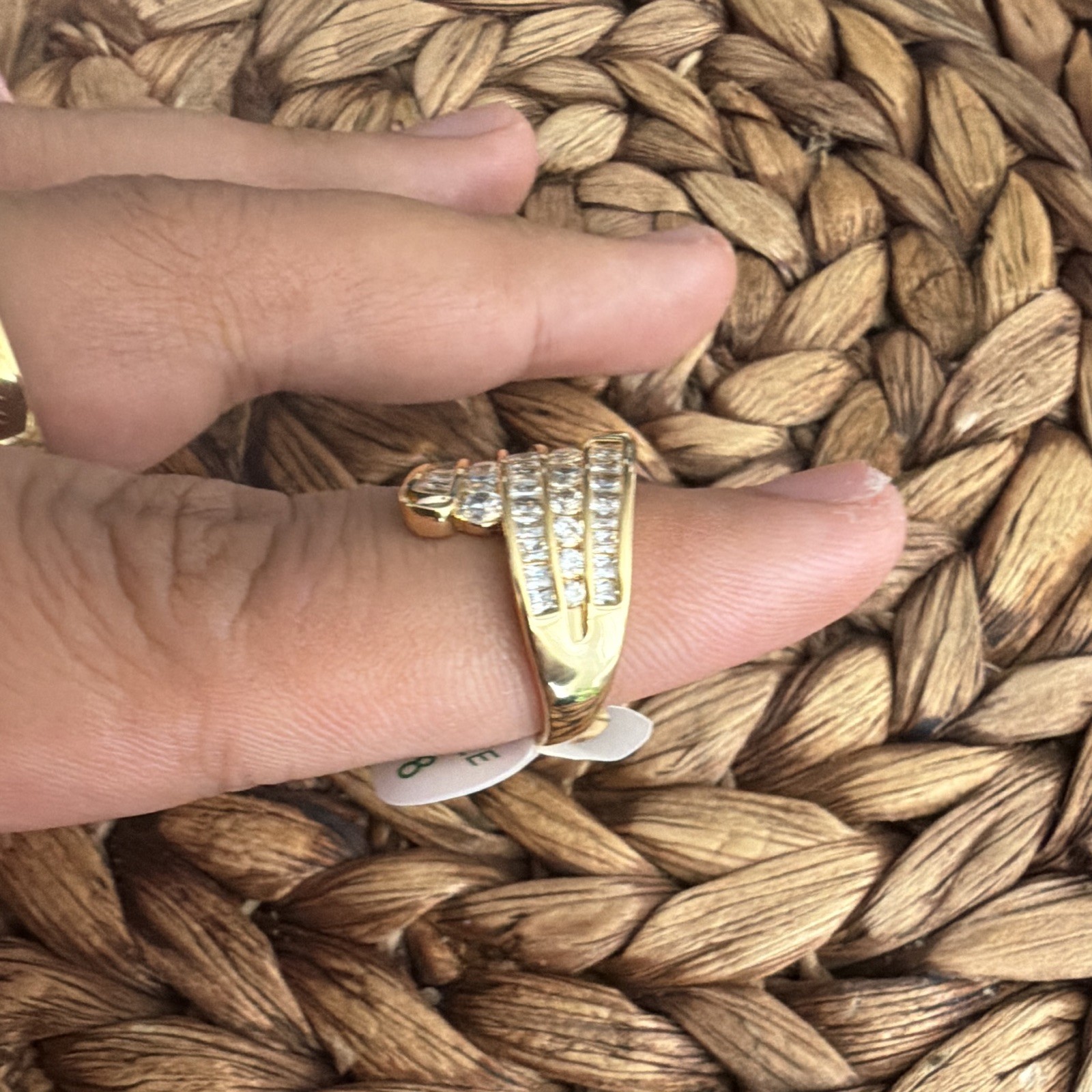 Power Curves Gold Plated CZ Band Ring Simulated White Round Stone Sz 8 RG99184