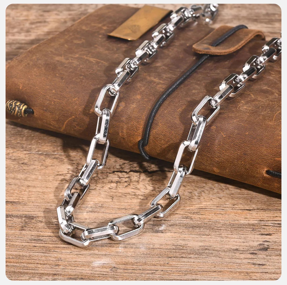 Stainless Steel Necklace Rectangular Link Chunky Heavy Chain Men Jewelry