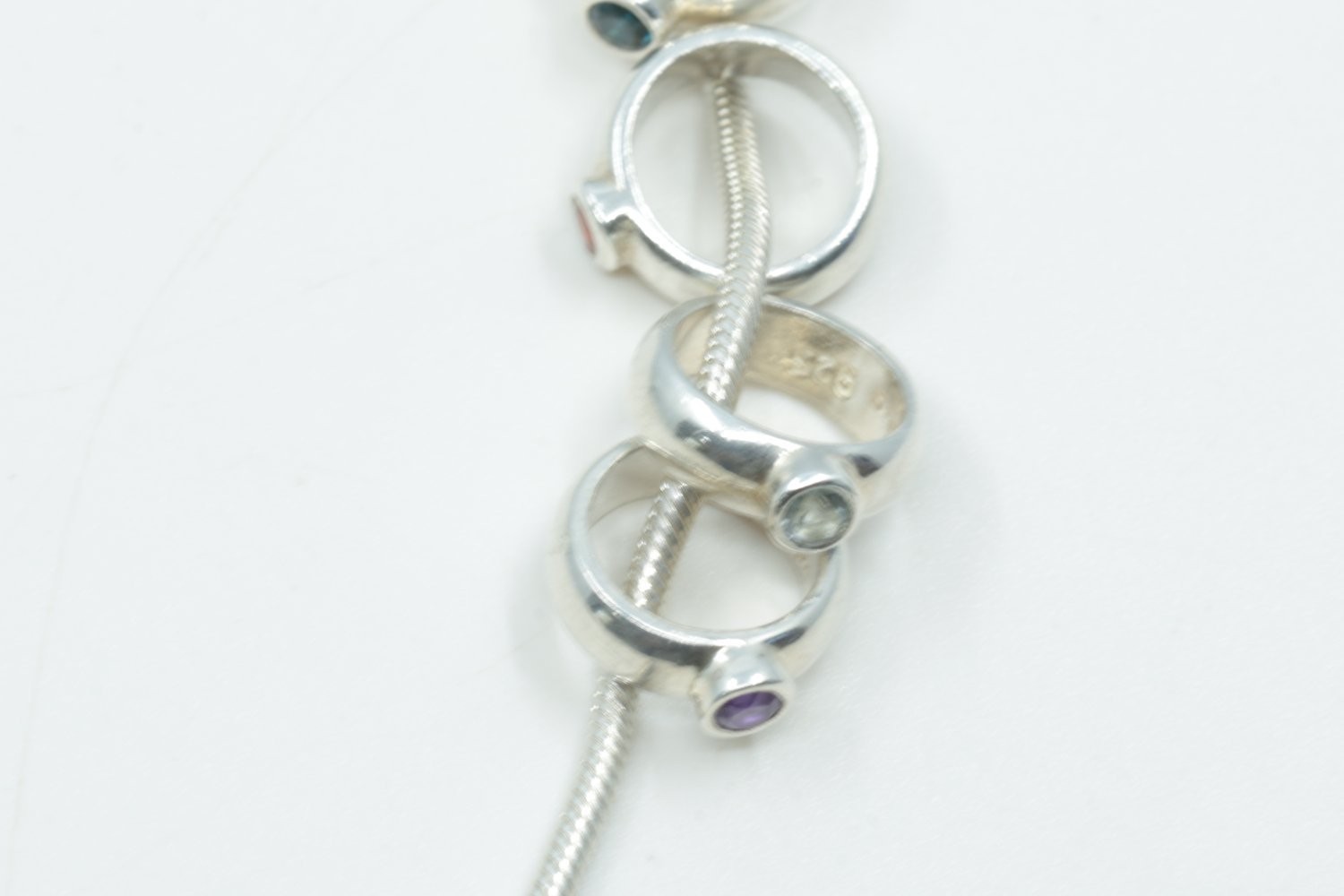 Sterling Silver Multi Gemstone Slide Pendant Necklace 16″ Snake Chain 925