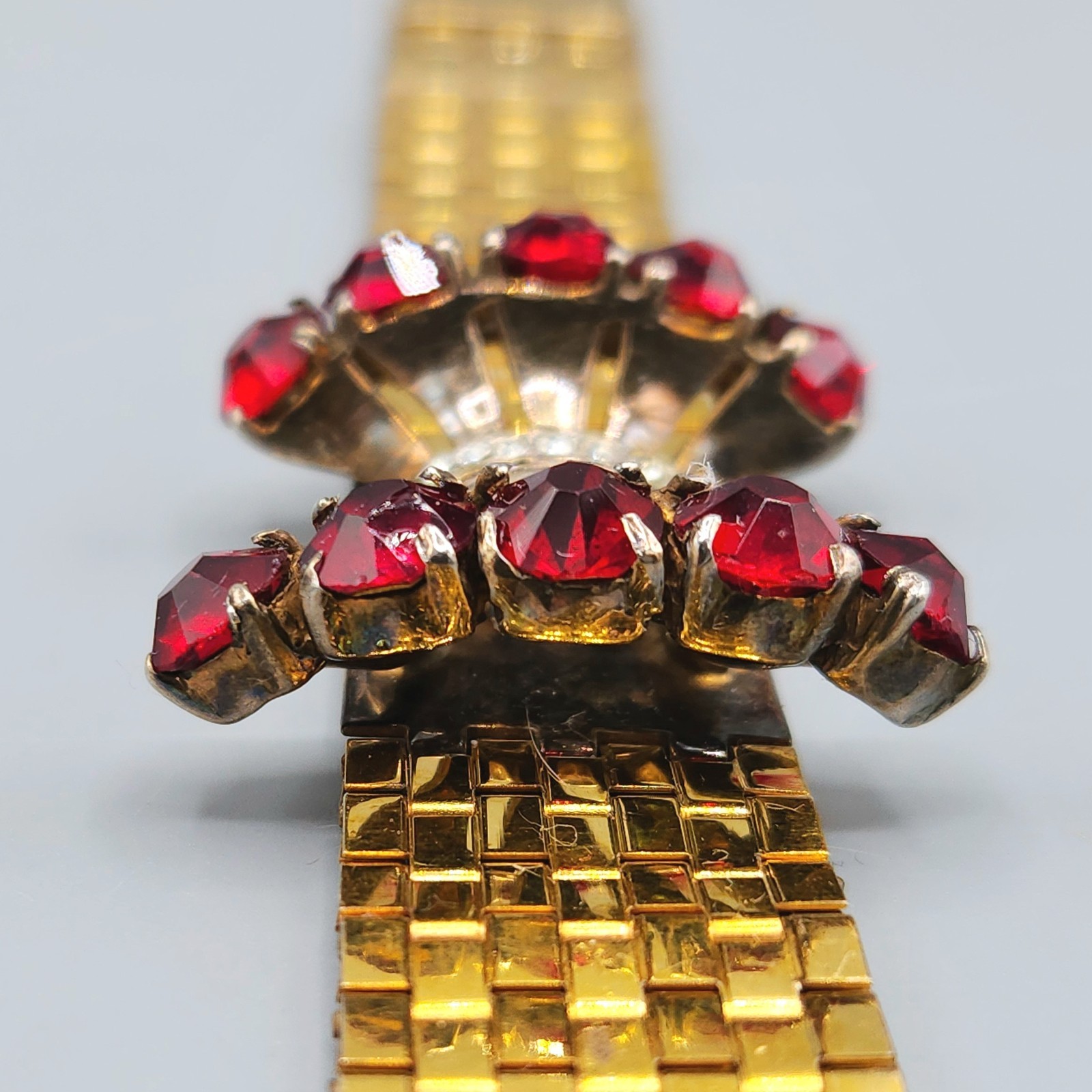 Unsigned Reinad Retro 12K GF Red Paste Crystal Brick Link Cuff Bracelet 6.5″