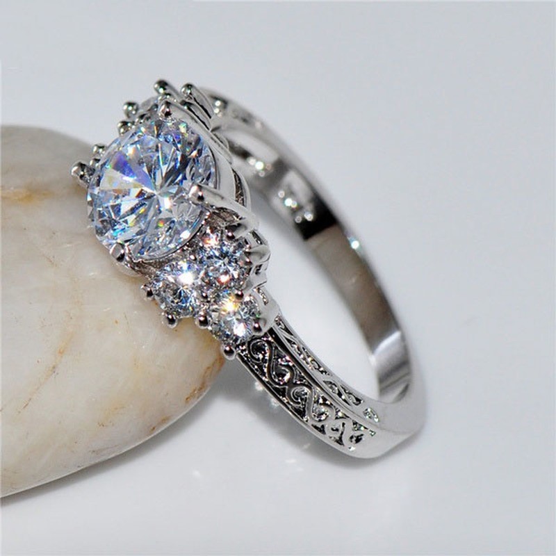 Women’s Stainless Steel Round Cut Cz Engagement Ring Band Size 5-12