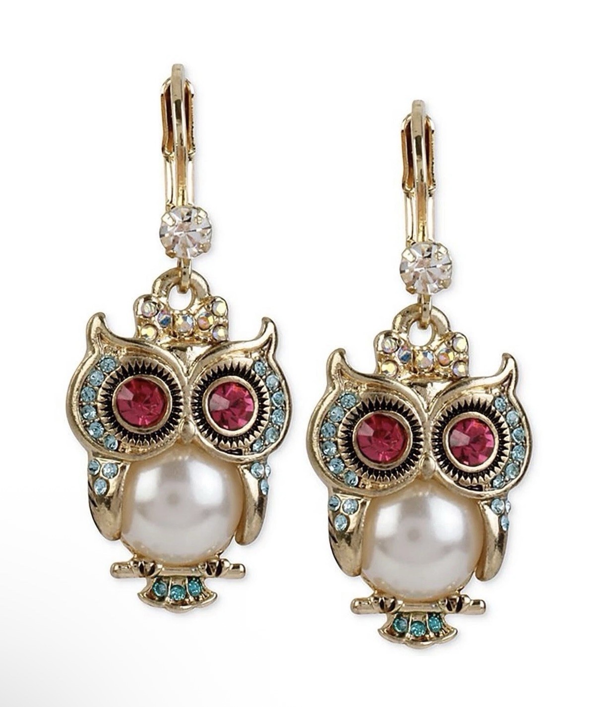NEW Betsey Johnson Owl Critters Drop Cute Whimsical Faux Pearl Design Earrings