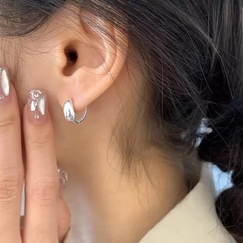 10mm 925 Silver Chunky Huggie Hoop Earrings Small Thick Silver Hoop Earrings 407