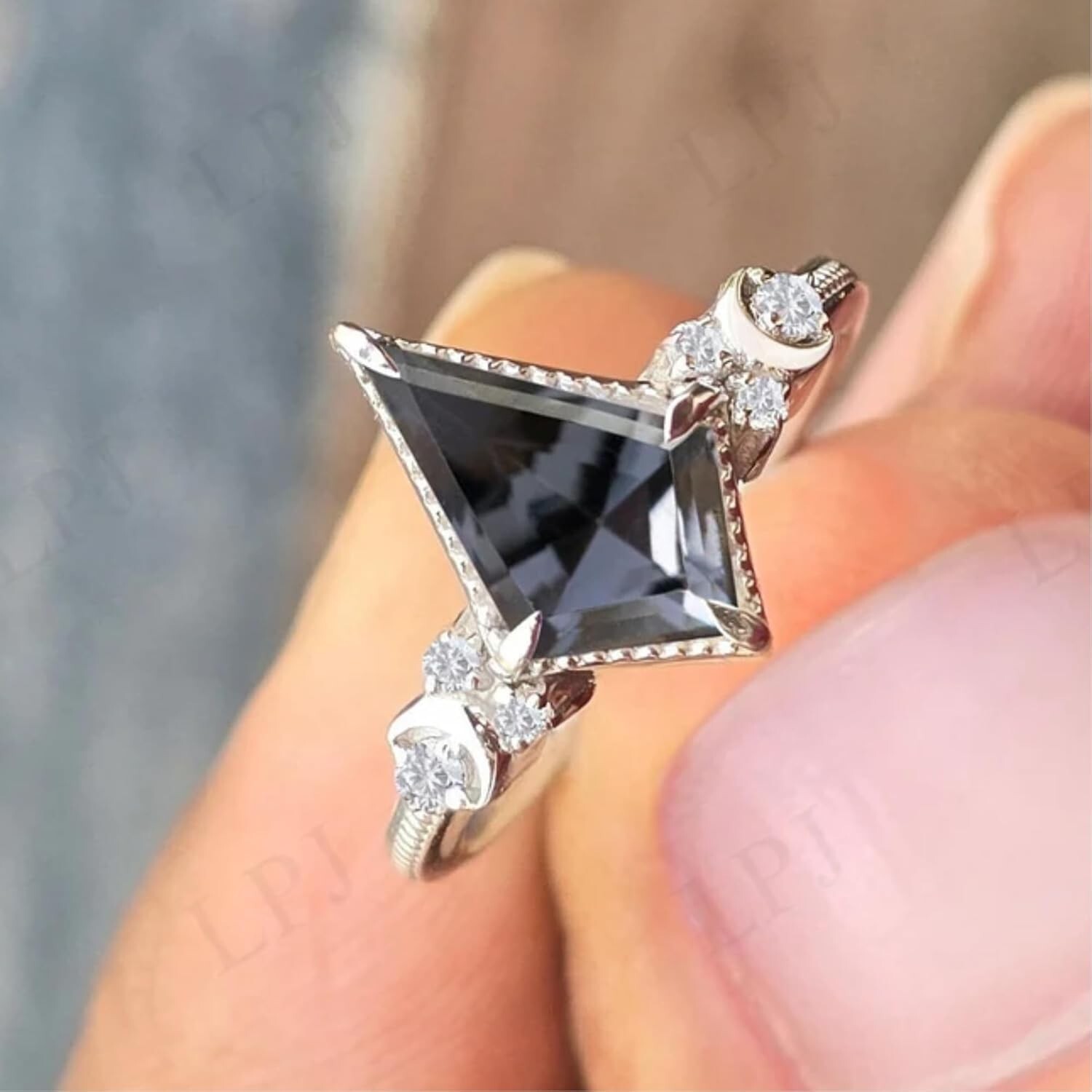 Moon Of My Life Grey Spinel Engagement Ring, Kite Shaped Cut 2.80 Carat 12x8mm