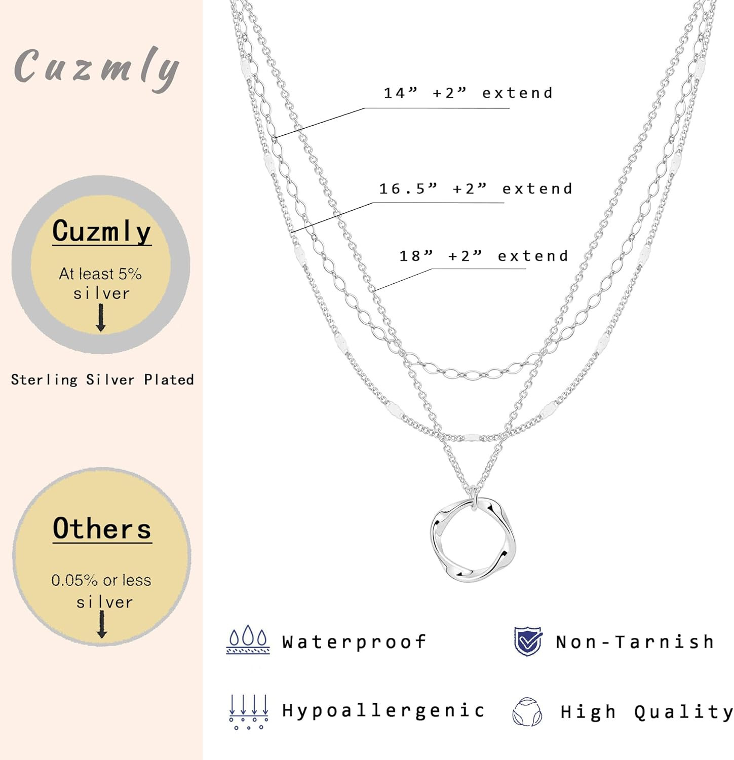 Layered Silver Necklaces for Women, Sterling Silver Stackable Stack Choker Neckl