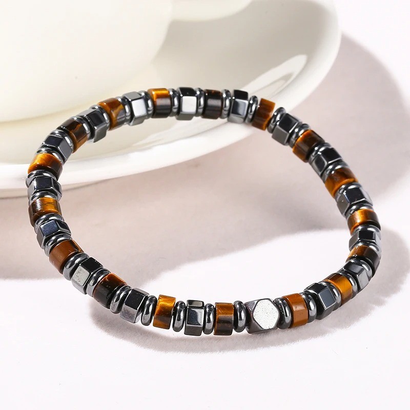 Men’s Tiger Eye Hematite Bracelet Healing Energy Jewelry Strength Grounding Gift