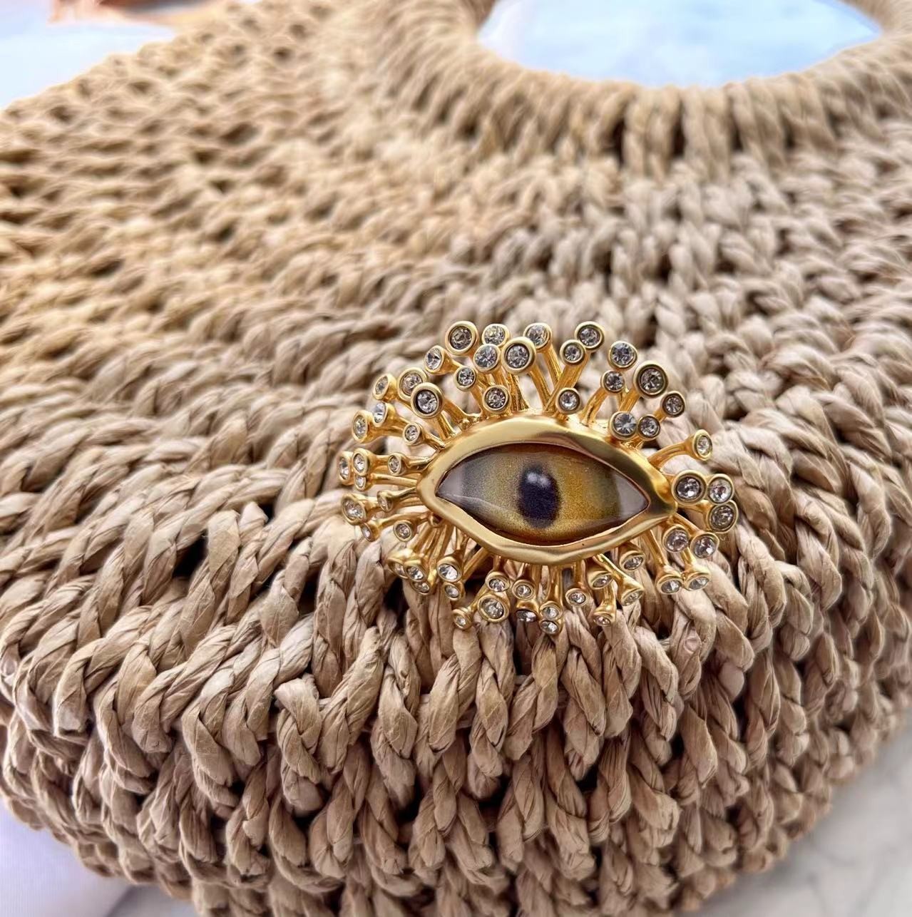 Super High Quality Schiaparelli Mouth Rhinestone Opening Gold Ring Lover Gift