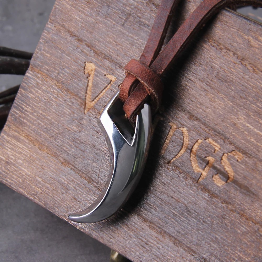 Wolf Fang Tooth Spike Pendant Leather Rope Necklace Vintage Viking Jewelry New
