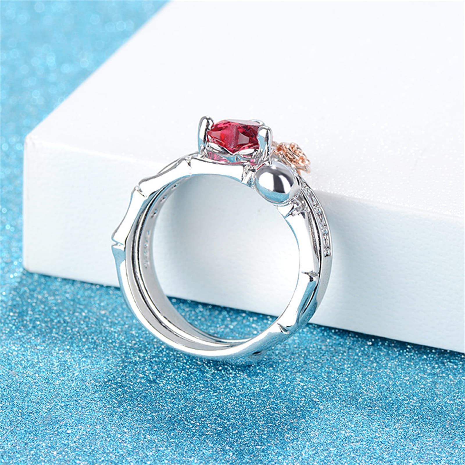3-in-1 Women Gothic Punk Skull Cube Zirconia Ring Stainless Steel Stackable Ring