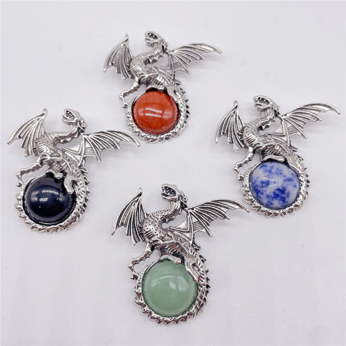 10pcs Mixed Natural Stone Flying Dragon Pendants Healing DIY Jewelry Making