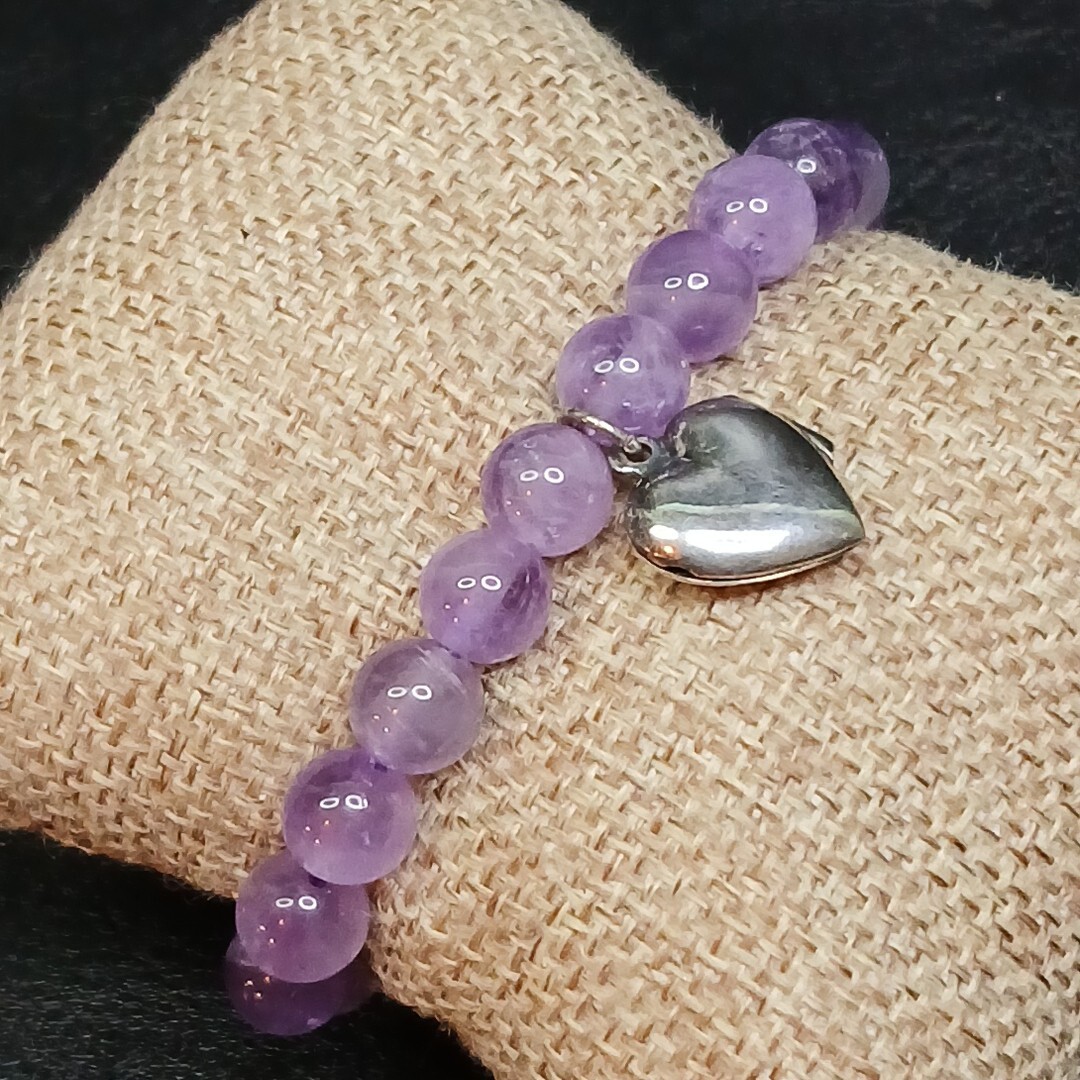 SAMARA Amethist Stretch Bracelet Whit Sterling Silver Heart Locket 13-781
