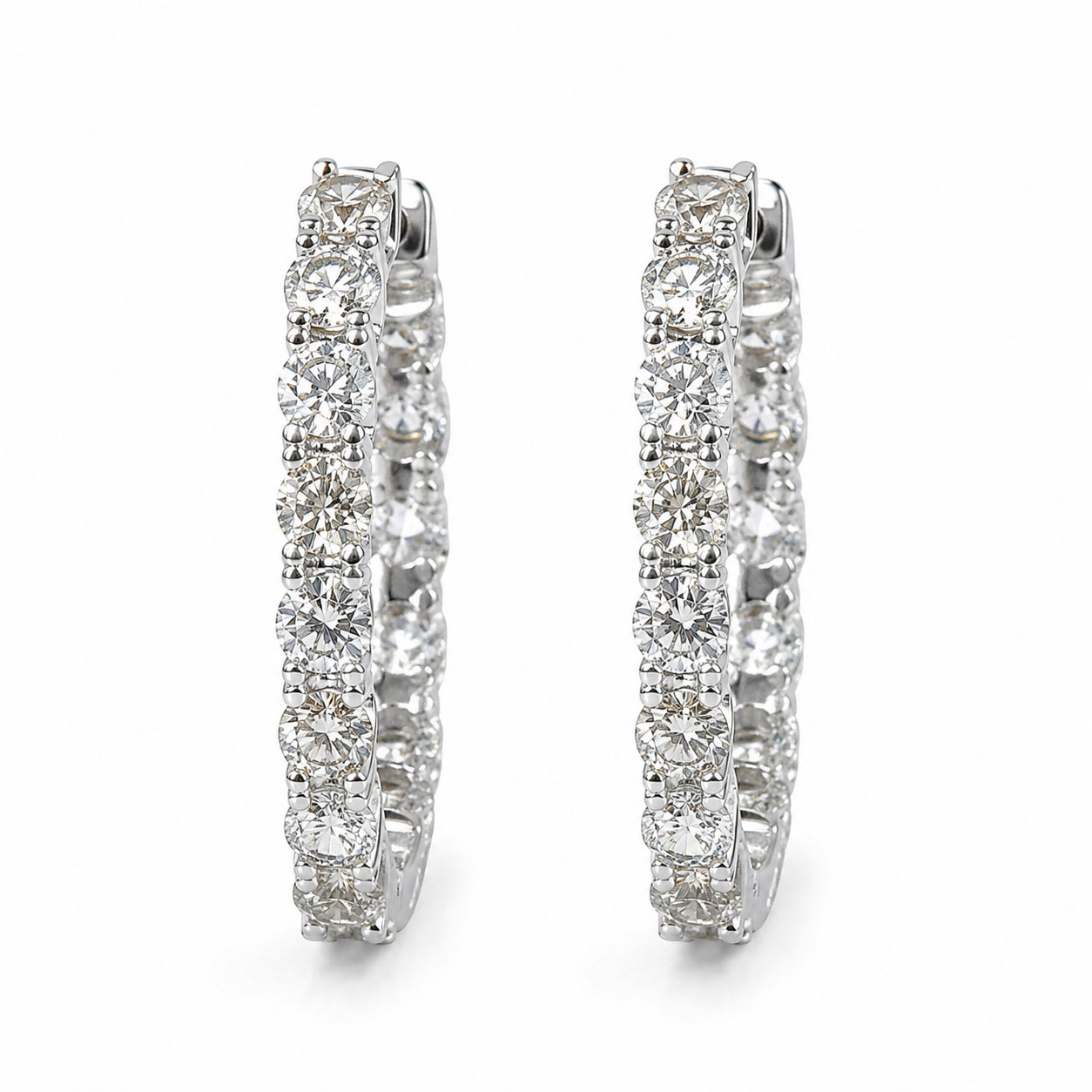 925 Sterling Silver Diamond Hoop Earrings White Gold Plated CZ Huggie Hoops