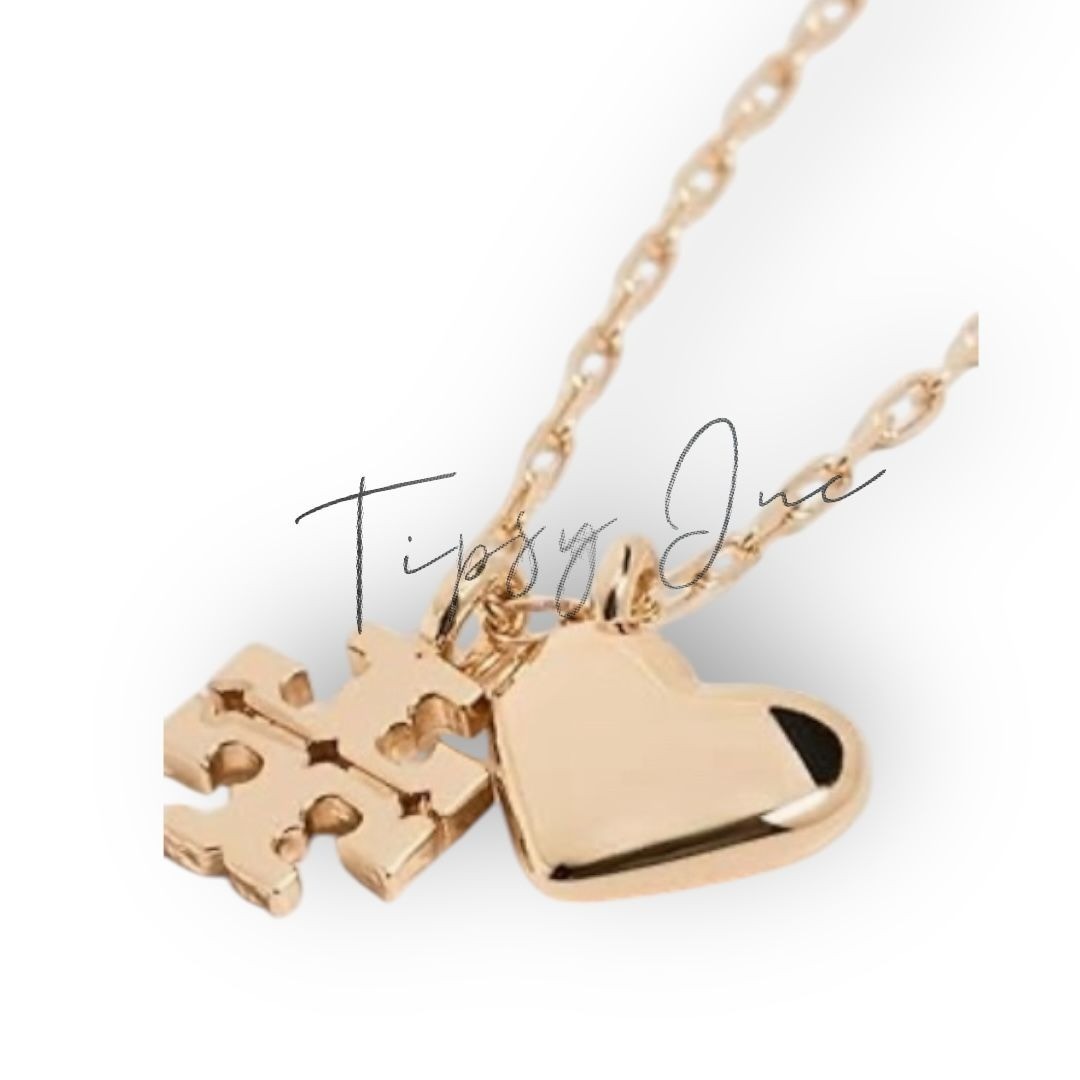 Tory Burch Good Luck Chain Heart and Logo Necklace
