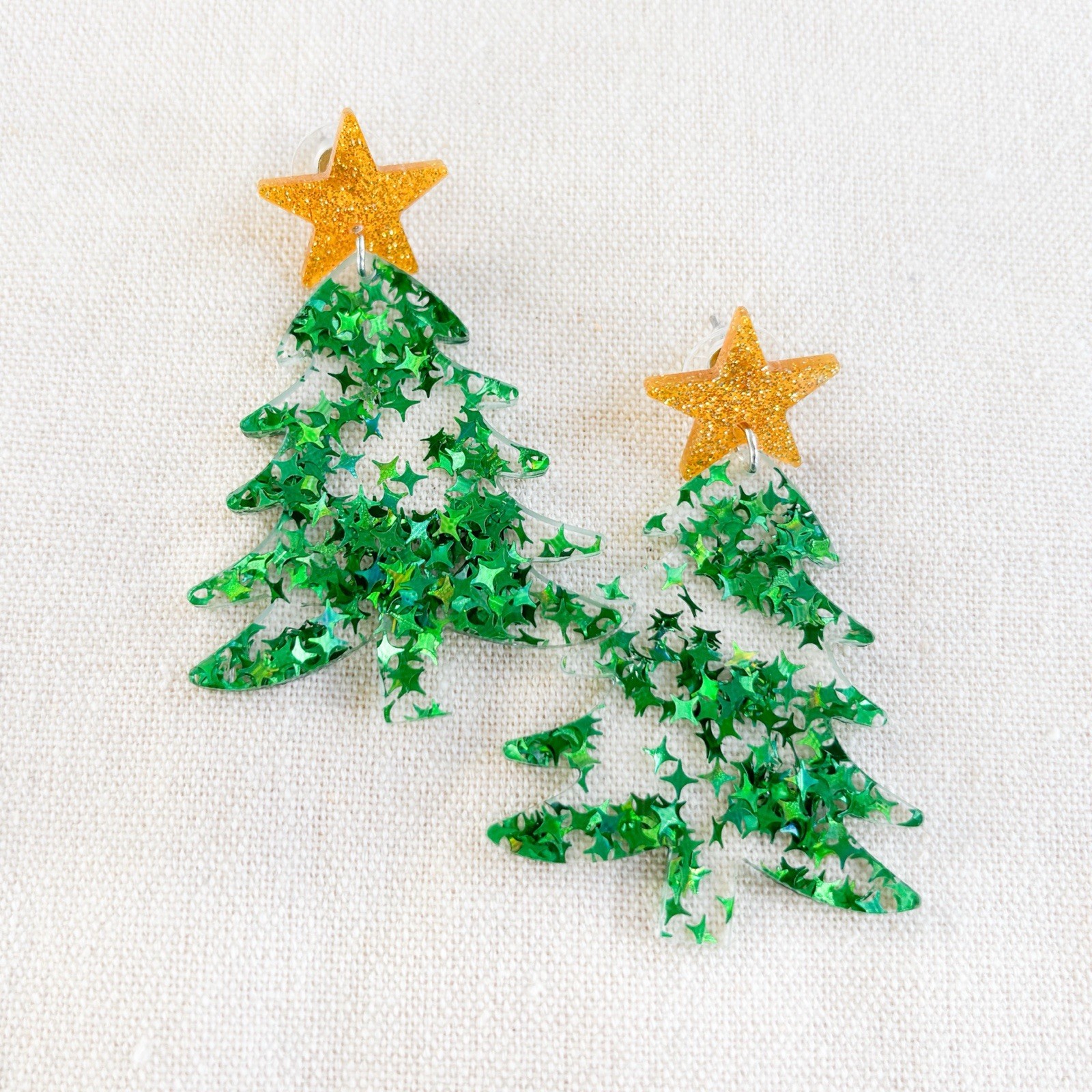 Green Glitter Christmas Tree Earrings Vintage Inspired Nostalgic