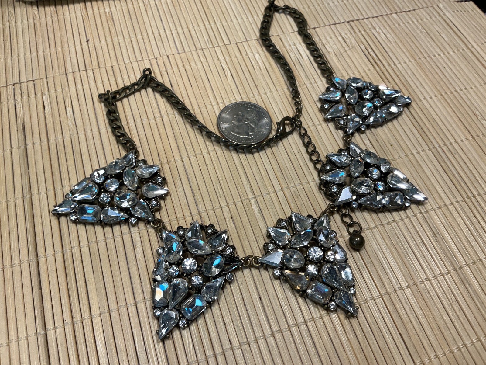 Fashion Necklace Crystal Glass Rhinestone Cast Brass Sparkly Choker Lot 103A