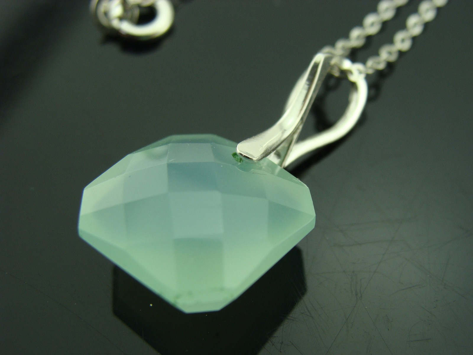 Aqua Blue Chalcedony Cushion Cut Pendant · 925 Sterling Silver Necklace ·