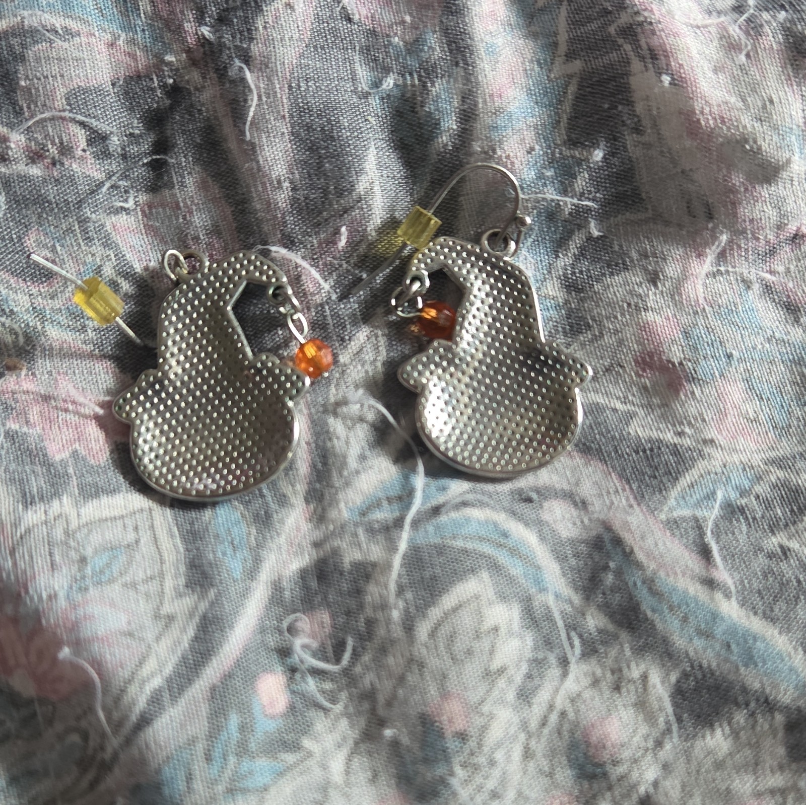 Halloween Cat Face Dangle/Drop Earrings Metal Hook Silver Black Orange No Stone