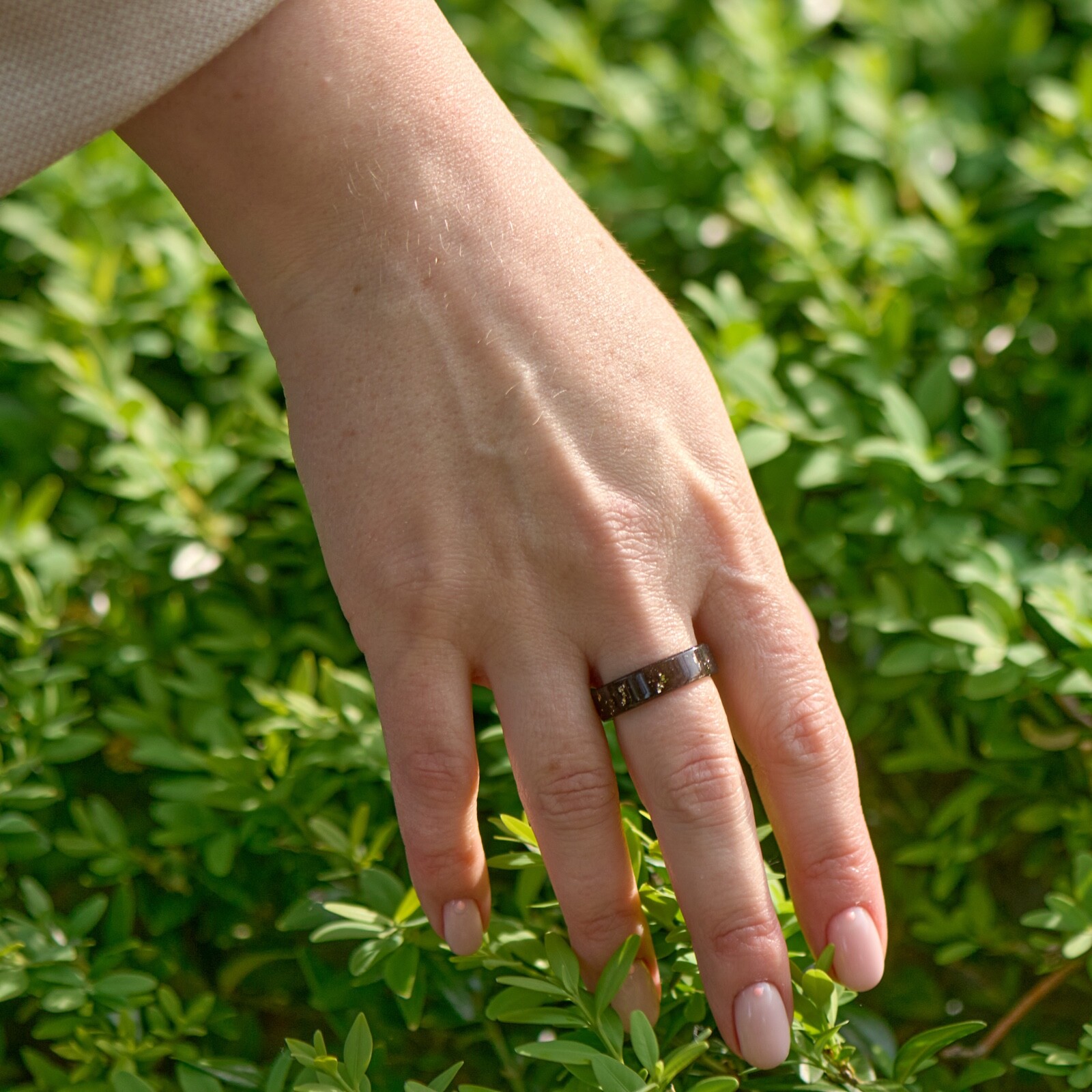 Black Resin Ring with Gold Flakes, High-Quality Handmade Band, Engagement Rings