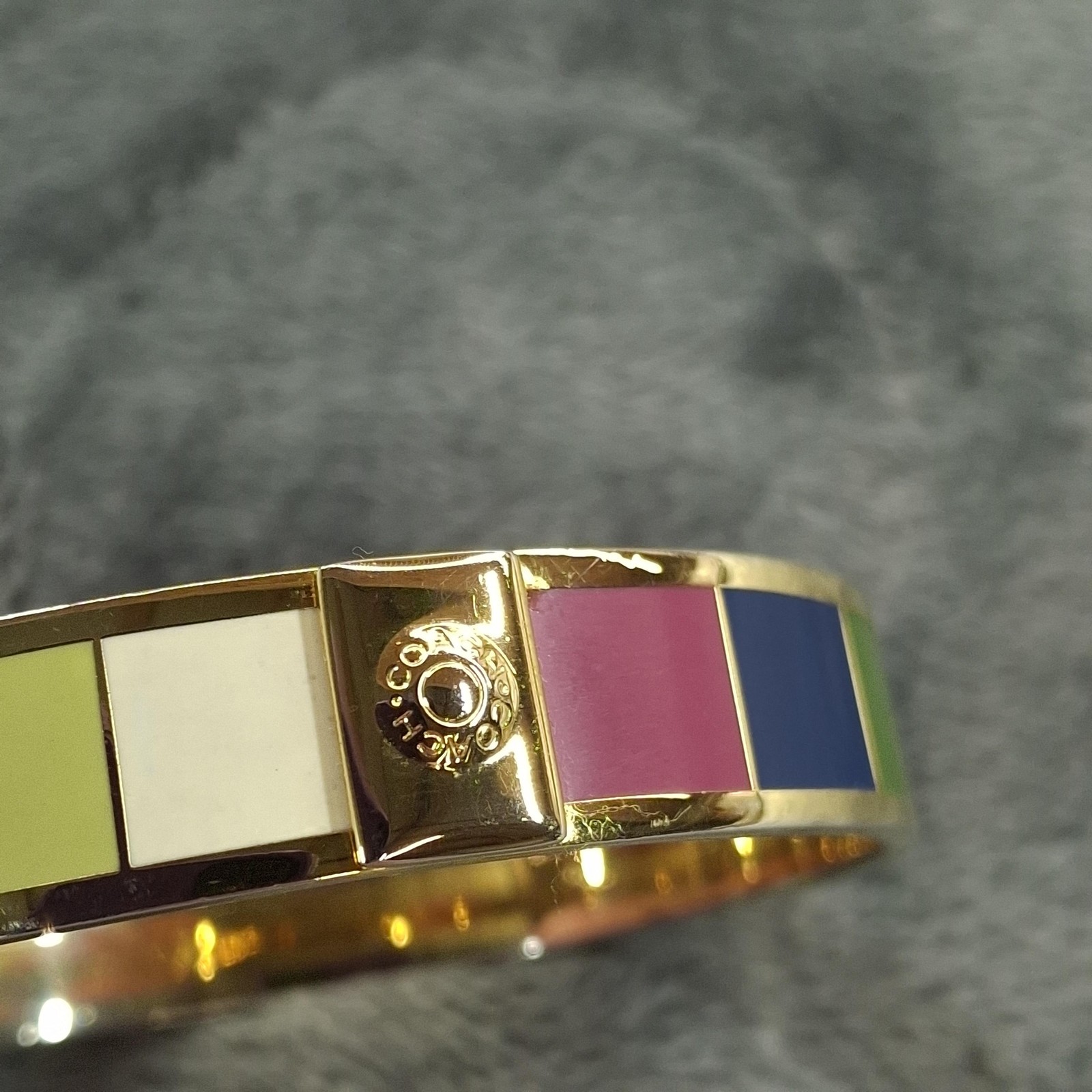 Coach Enamel Bangle Bracelet Gold Tone Multicolor Colorblock Slip On Signed